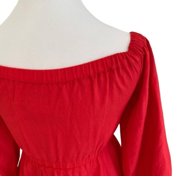 Anthropologie Klara off-shoulder dress full sleeve pockets V neck cotton 6Petite - Picture 7 of 14